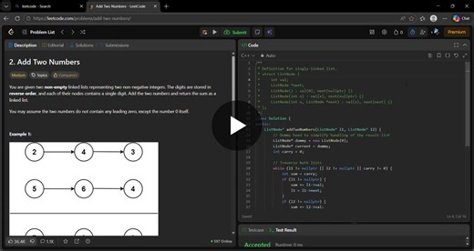 ✅ Solved my 2nd DSA problem in C   LeetCode  #2 Add Two Numbers 💻. Learned how to manage linked lists & carry values 🔄. 🚀 Small steps, steady progress toward mastering DSA!" | Smitali Das