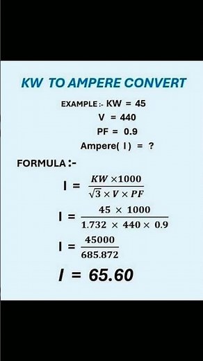 How to convert KW To Ampere #explained #electricalengineering #engineering #electronics #technology