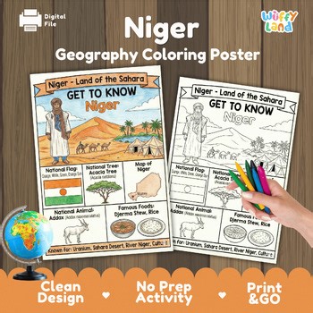 Niger Country Study Geography Coloring Page Worksheet Activity | Africa