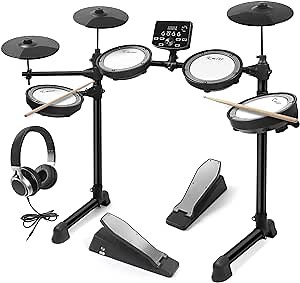 Electric Drum Set-Kmise Professional 7-Piece Electronic Drum Set for Beginner Kids with USB MIDI Function,Mesh Drum Pads,Drumsticks,Headphone (162 Sounds+4 Drums+3 Cymbals)