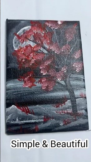 Easy Moonlit Red Tree Painting Tutorial on Canvas 🌙🎨