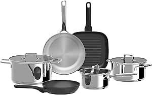 BergHOFF Helix Set of 9 Cookware Set With Glass Lids, Nonstick Pans Recycled Material Induction Pots and Pans Scratch-resistant Oven Safe