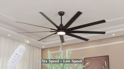 Wellspeed 84 inch Ceiling Fan, Modern, Industrial, Indoor Room/Outdoor, Large Black, with 9 Blades