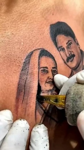 Tattooing Process: Detailed Chest Portrait Creation