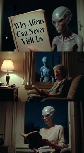 She was reading a book titled “Why Aliens Can Never Visit Us.” She never looked up. Made with AI. Interpreted by humans. #Alien #Creepy #Unexplained #NightVisit