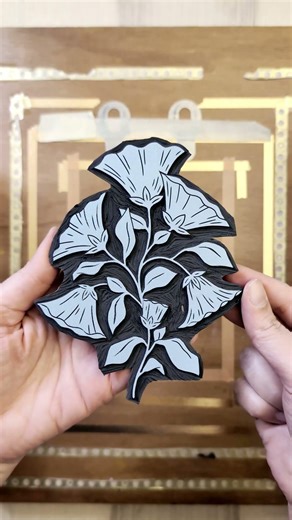 Printing Floral Linoleum Block With Powder Blue Ink #shorts #printmaking