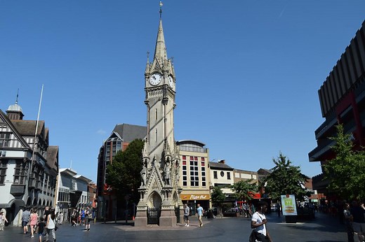 Haymarket Memorial Clock Tower in Leicester, England