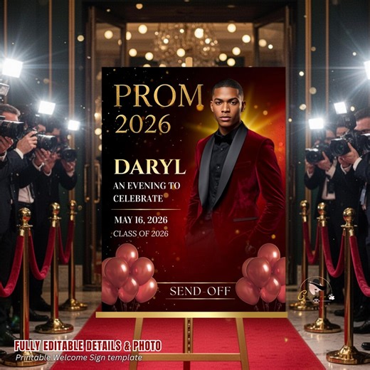 Boy Prom Send off Welcome Party Sign, Prom King Poster Sign With Photo, Red Carpet Prom Night Hollywood Board Sign, Male Printable Template - Etsy