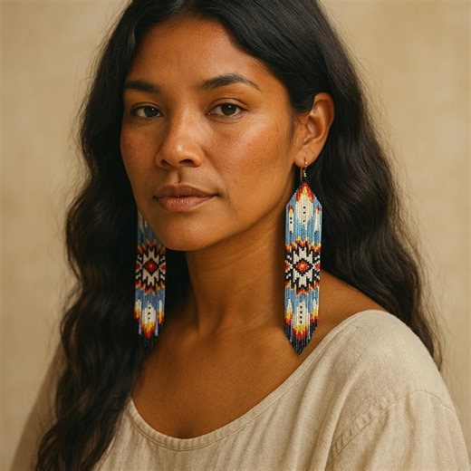 Fringe Earrings Pattern Native American Style Beading Pattern Brick Stitch Pattern - Etsy