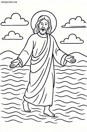 Jesus walks on water coloring sheet for Sunday schools
