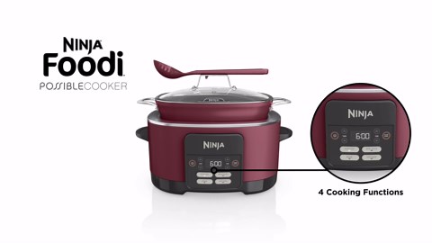 Ninja MC1000 Foodi PossibleCooker 8.5 Quart Multi-Cooker,with 4-in-1 Slow Cooker,Dutch Oven & More,Glass Lid & Integrated Spoon,Nonstick,Oven Safe Pot to 500°F,Cherry Tarte (Renewed)