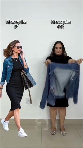 Look fashion plus size com vestido tubinho preto e jaqueta jeans #plussize #modaplussize #moda