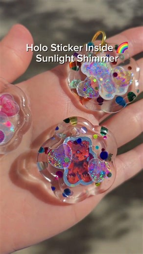 Holographic Sticker Shaker Keychain 🌈 Handmade Resin Charm #Shorts #sticker #bagcharm #keychain