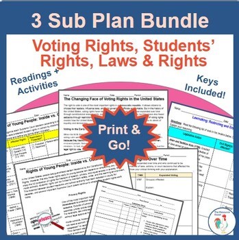 3 Civics Sub Plans: Voting, Students, & Civil Rights Laws Readings & Activities