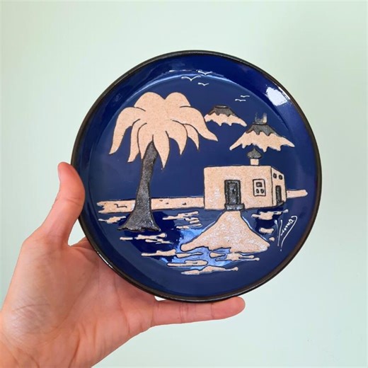 Small Spanish Pottery Hand Painted Wall Plate From Tenerife Volcano Palm Tree Motif 7.7 In - Etsy