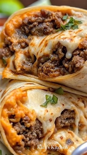 Taco Bell Beefy Melt Burrito at home. This loaded beef burrito recipe is easier than you think. Perfect for a quick and satisfying meal 🌯✨ #KATES_KITCHEN • KATE’S KITCHEN • | Kate Catherine