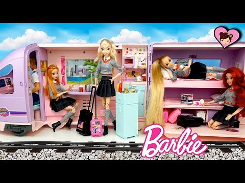 Barbie Princess Dolls Travel Routine in Toy Train & School Life