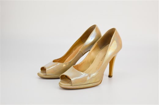 Vintage Peter Kaiser Peep-toe Heels | Mother of Pearl Patent Leather, Size 38EU - Etsy