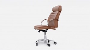 Brown leather office chair isolated on white background. Executive Stylish workplace. 3D video