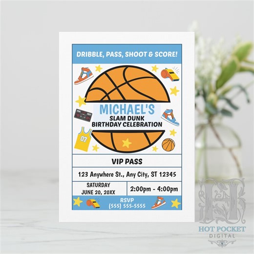 Basketball Birthday Invitation, Basketball Party Invite, Custom Boy Birthday Invitation, We Edit for You, Printable Digital File - Etsy
