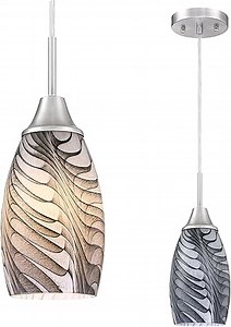 Viinew 1-Pack Mini Glass Pendant Light 4.72" with Handblown Black Gray Marble Art Glass Hanging Light Oval Ceiling Hanging Light Fixture for Dining Room Kitchen Island Cafe Foyer Hallway