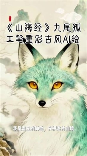 《山海经》九尾狐｜工笔重彩古风AI绘，上古祥瑞还是千年狐妖？#山海经#九尾狐#上古神话#神话故事