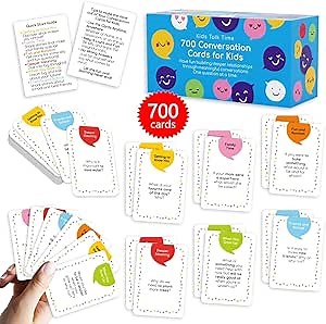 700 Conversation Cards for Kids, Fun Kids Conversation Starter Cards for Kids, Teens, Family Night, Dinner, Play Conversation Games, Color-Coded Across 6 Topics, Take Anywhere