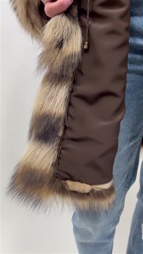 Real Raccoon Fur Coat: Beige Brown Horizontal Sheared Trim