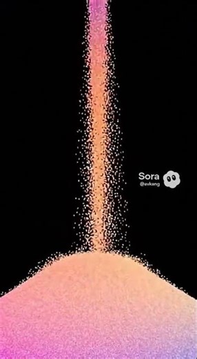 falling sand simulation with thousands of tiny colored particles cascading and piling into smooth gr