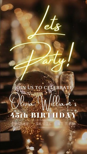Gold Glitter Let’s Party Invitation | Animated Birthday Video Template