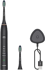 VLANG Sonic Electric Toothbrush Whitening Toothbrush Oral Care Soft Bristles Wireless Charging for 30 Days Usage IPX7 5 Modes Smart Timer 2 Brush Heads Travel Lock Rose Gold Ring (Black)