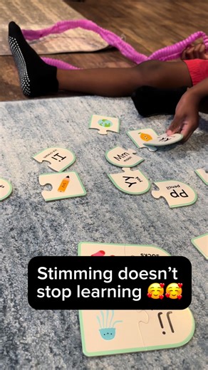 Matching letters to pictures that start with the same sound. How cute is his stimming, it helps him stay regulated and engaged while learning. Follow our journey 💛 #NeurodivergentKids #LearningThroughPlay #NonverbalCommunication #EarlyLiteracy #AppliedBrillianceAcademy