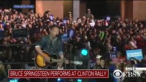 Bruce Springsteen voiced his support for Hillary Clinton tonight in between songs, telling a crowd of over 20,000 that she "sees an America that needs to be fairer." Watch more from his appearance at her Philadelphia rally here: http://cbsn.ws/2fzlG21 | CBS News