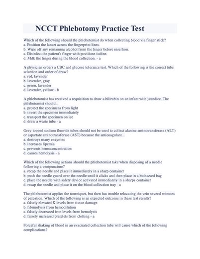 NCCT Phlebotomy Practice Test BEST RATED SOLUTION FOR 2023/2024 #ncctphlebotomy #phlebotomy #NCCT #hackedexams