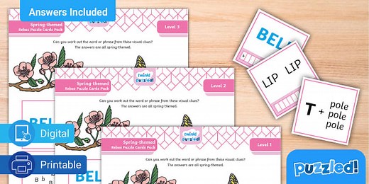 Spring-Themed Rebus Puzzle Cards Pack