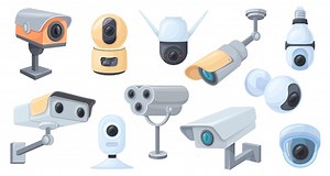 Premium Vector | Cartoon surveillance cameras Cctv spy watching video system professional home or outdoor security equipment interior camera lens safety alarms control neat vector illustration