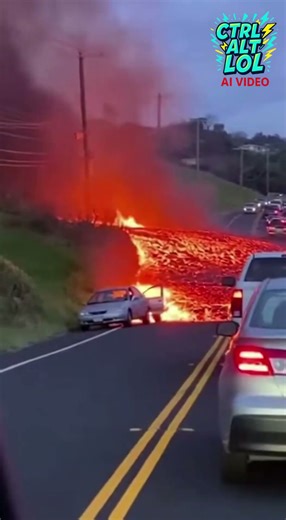 LAVA SURGES ONTO HIGHWAY, CONSUMES VEHICLE IN MINUTES — ERUPTION CAUGHT IN TERRIFYING CELL PHONE VIDEO A chaotic and frightening scene unfolded Saturday evening when a fast-moving river of lava burst downslope and flooded a winding residential highway, trapping drivers in standstill traffic and forcing a frantic evacuation. Cell phone footage from a passing vehicle captured the molten flow — glowing bright red and orange — as it spilled across the asphalt like a fiery, unstoppable tide. The vide