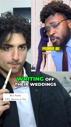 Ben Nader | CPA, Master's in Taxation on Instagram: "The Rich Are Using Weddings as Tax Write Offs? Did I miss the memo, this is the third video I've reacted to on this page that involves tax deductions / write offs for weddings. Where did this originate from? I want their name immediately, they will pay for the damages they have caused to the online community. Remember, personal expenses are never deductible, and it does not more personal than a wedding. There are plenty of business deductions 