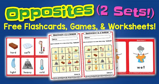 Free 16 Free Opposites Flashcards   Games and Worksheets