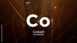 Cobalt (Co) symbol chemical element of the periodic table, 3D animation on atom design background