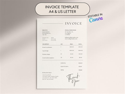 Editable Invoice Template | Canva Business Form (A4 & US Letter)