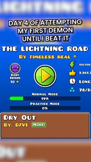 DAY 4 OF TRYING TO BEAT MY FIRST DEMON ON GEOMETRY DASH #shorts #geometrydash #challenge