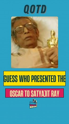 IWTKQuiz by Sai Ganesh on Instagram: "⚠️The question is "Who presented the Honorary Oscar to Satyajit Ray?”  Satyajit Ray is the first and only Indian to be presented with the Honorary Oscar at the 64th Academy Awards in 1992? Who presented this award to him? 類 Share all your wrong, funny, and correct answers below! We'll feature the best ones in our stories with a shoutout. ❤️‍ #qotd #iwtkquiz"