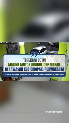 Wargi Updaters, aksi pencurian kendaraan bermotor terjadi di kawasan kos-kosan sekitar Kampus STT Wastukancana (Cikopak), Purwakarta, pada Rabu (24/12/2025) sekitar pukul 22.30 WIB. Satu unit motor Honda CRF merah nopol D 55 UGI dilaporkan hilang. Aksi pelaku terekam CCTV dan diduga kabur ke arah BIC. Kasus ini kini dalam penyelidikan. #Curanmor #CuranmorPurwakarta #InfoPurwakarta