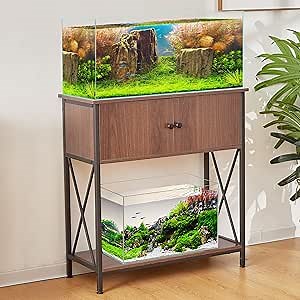 Metal Frame Aquarium Stand with Storage Cabinet - 29 Gallon Fish Tank Stand, 550LBS Capacity Walnut 30.7" L*16.5" W Tabletop