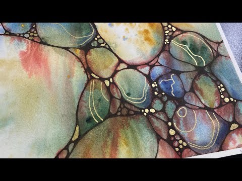 Abstract Rocks in WATERCOLOR & Neurographic Inspired Ink Lines - 401