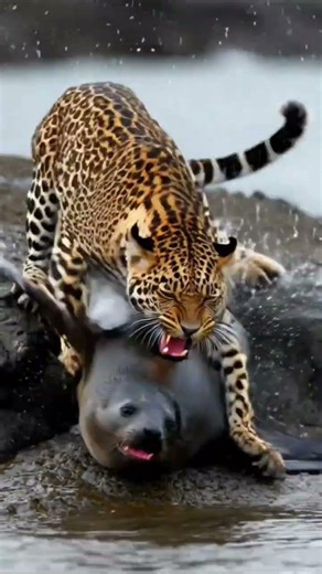 Leopard vs Seal 😱 | Land or Water King?#shorts #amazingfacts