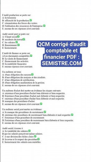 QCM corrigé d'audit comptable et financier PDF : SEMISTRE.COM