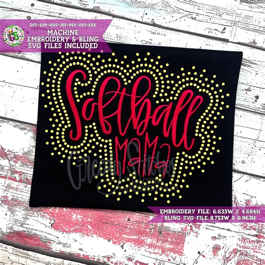 Softball Mama Bling Machine Embroidery SVG Design | Hand Lettered Mama Dst | Mama Pes | Rhinestone & Embroidery Softball Mama Dst Pes Svg - Etsy