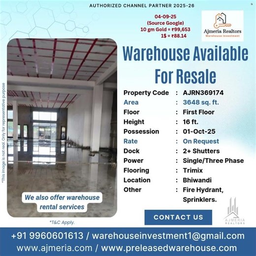 "PRIME WAREHOUSE ASSET! 3648 FT FOR SALE - MAXIMIZE PROFITS."